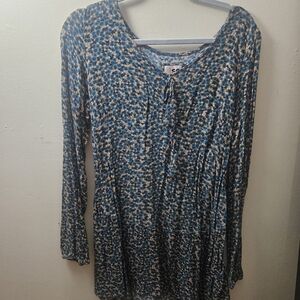 SO Blue Floral-Print Long Sleeve Tunic